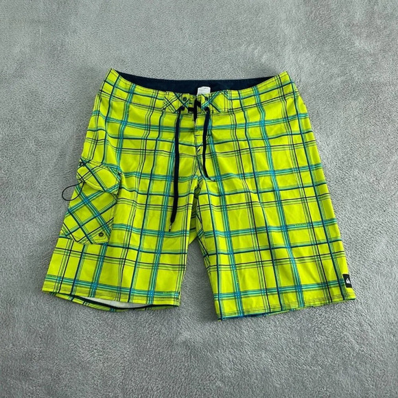 Quiksilver Mens Yellow & Blue Plaid Swim Shorts 36 2976 - Picture 1 of 9